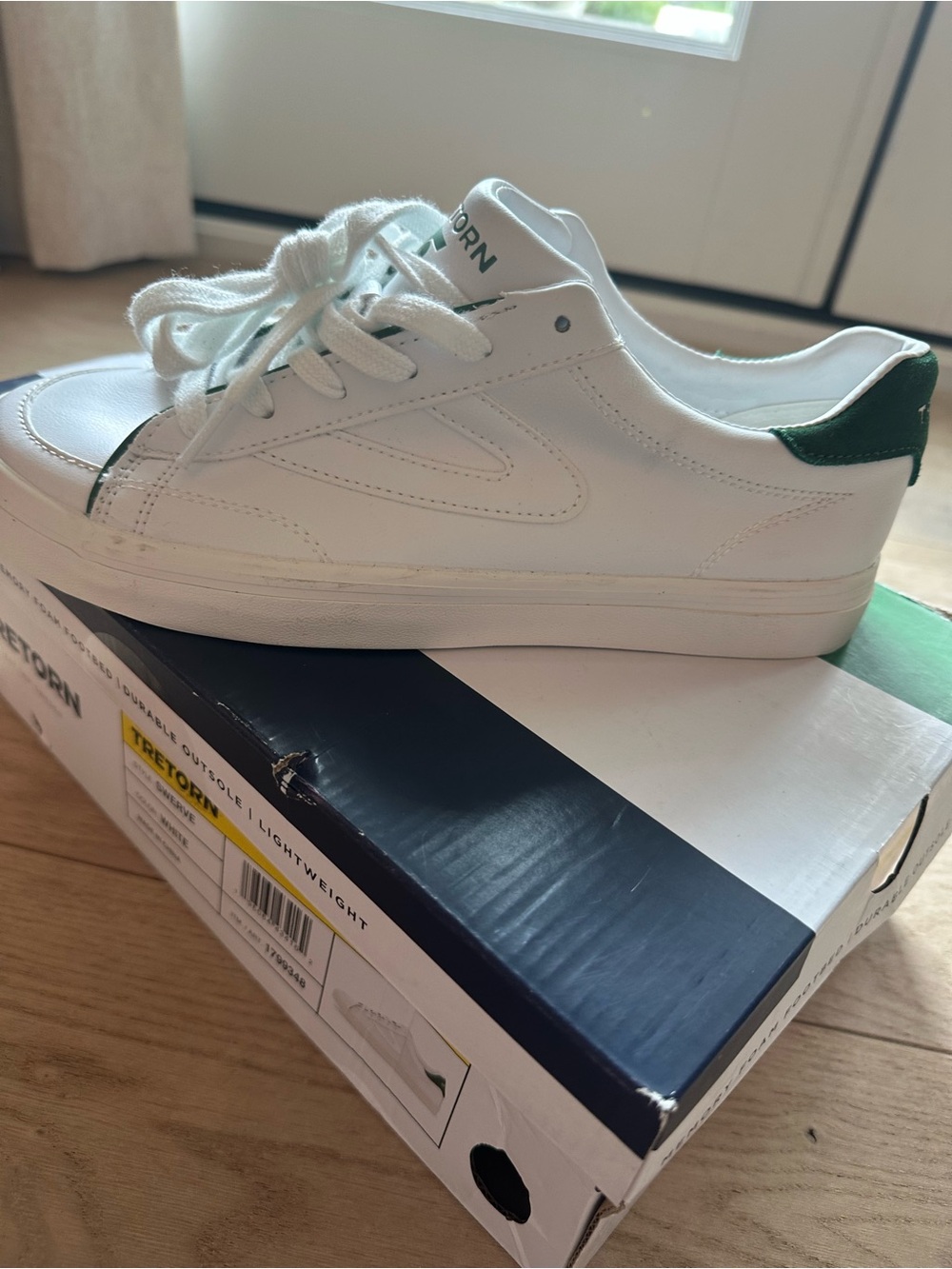 Tretorn White Leather Sneakers with Green Heel Tab